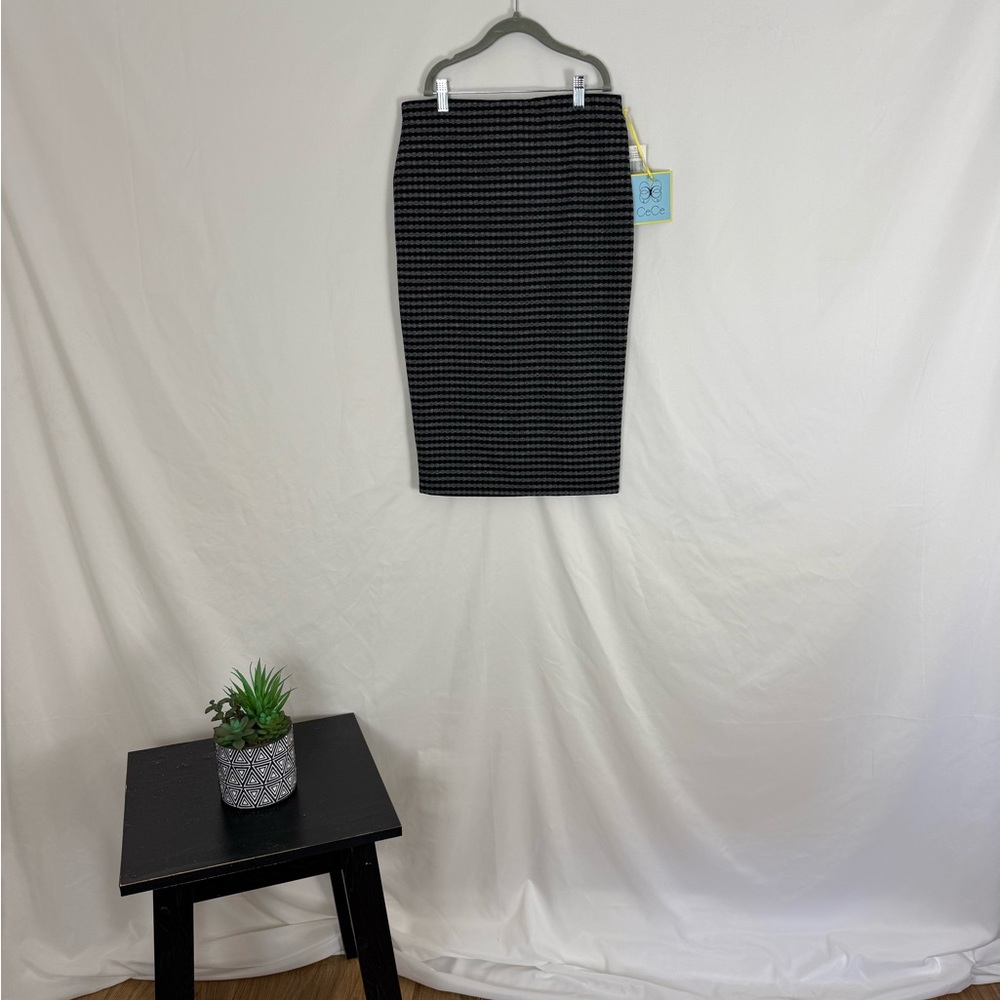 CeCe Textured Black & Gray Fitted Pencil Skirt XS NWT